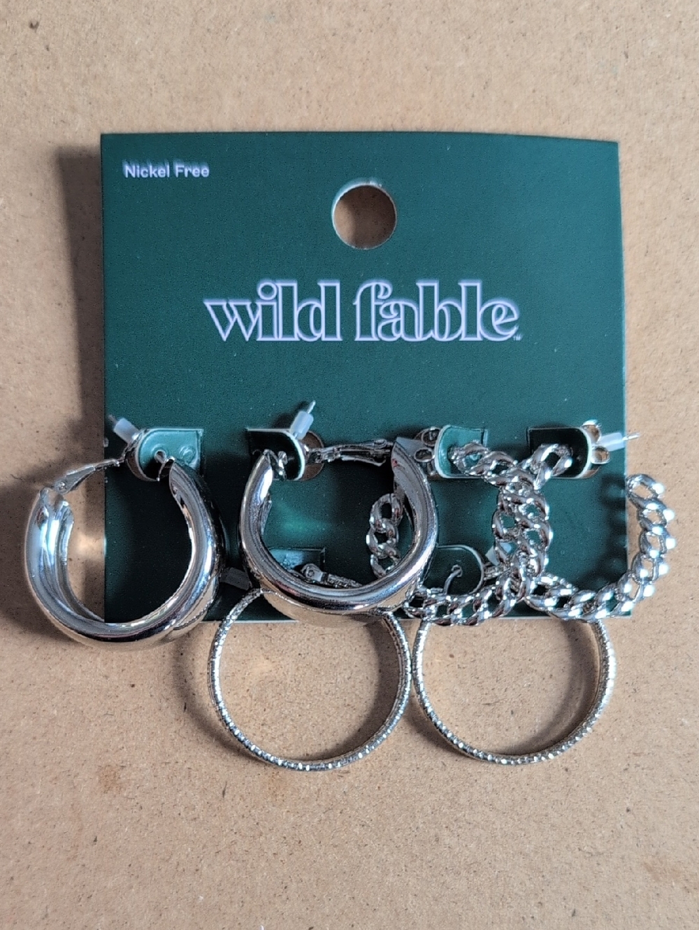 wild fable Silver Mixed Hoop & Chain Earring Set